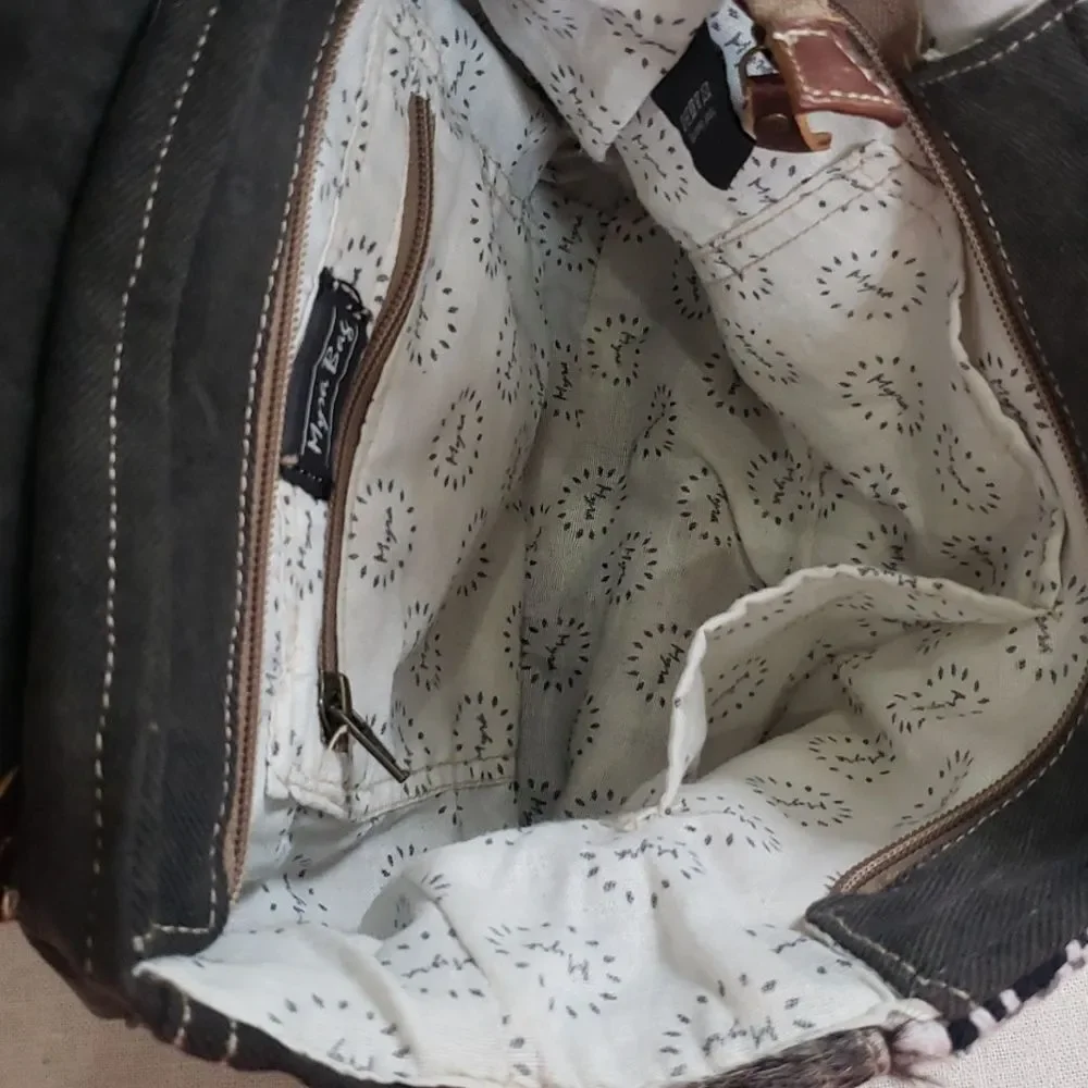 Myra Bag Backpack Unisex Woven,  Canvas and Hairon Leather Rustic Western